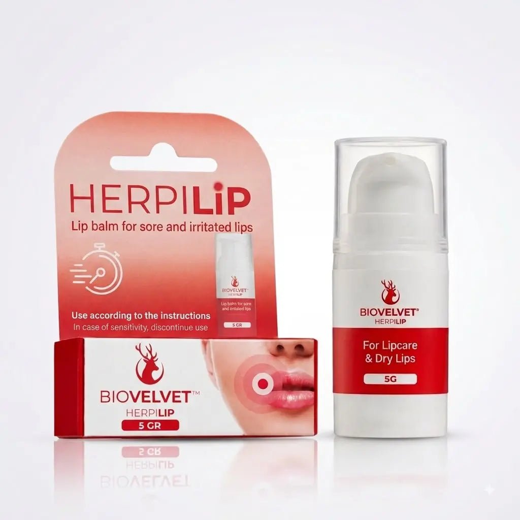 BIOVELVET Herpilip 5g pump next to its box