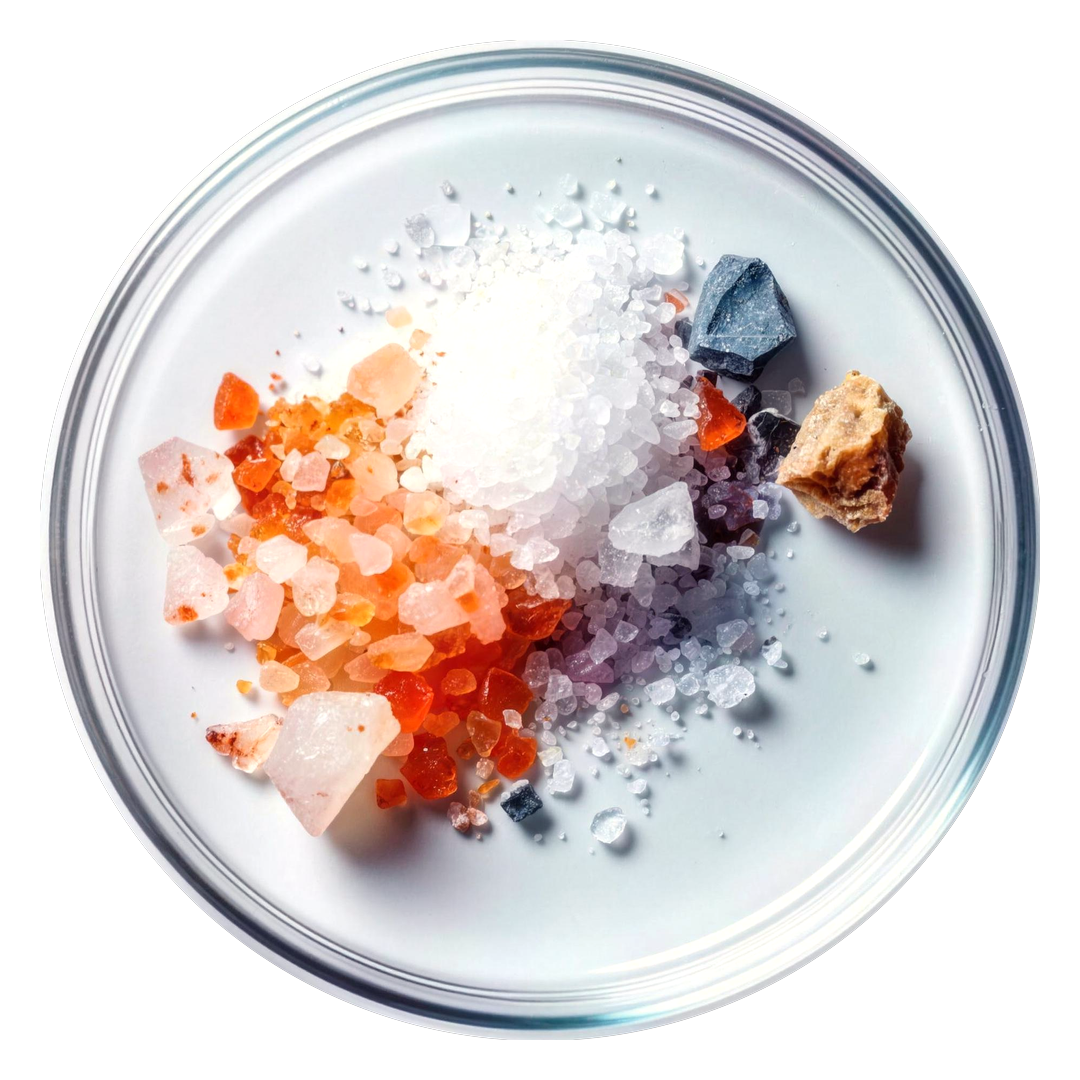 Dead Sea mineral salts in a glass petri dish